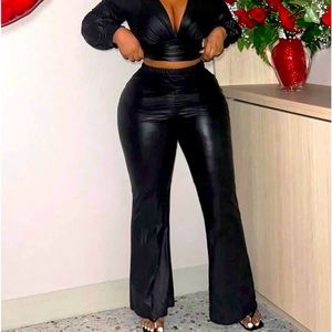 Two piece leather pants set